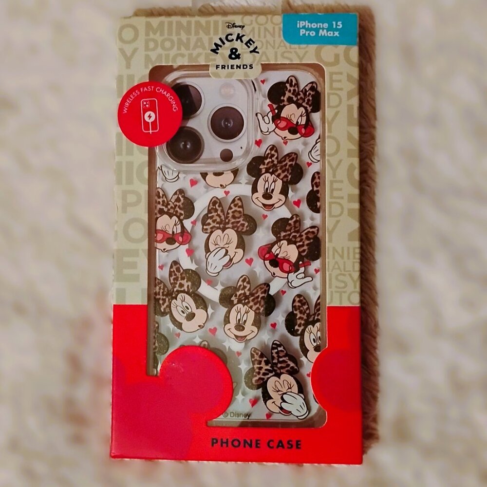 Disney Minnie Mouse Leopard Bow & Hearts iPhone 15 Pro Max Phone Case